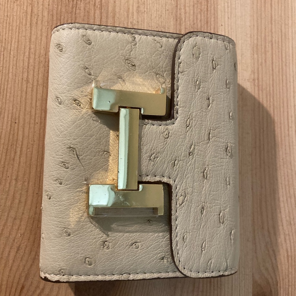 Cream Leather Wallet with Gold Accent